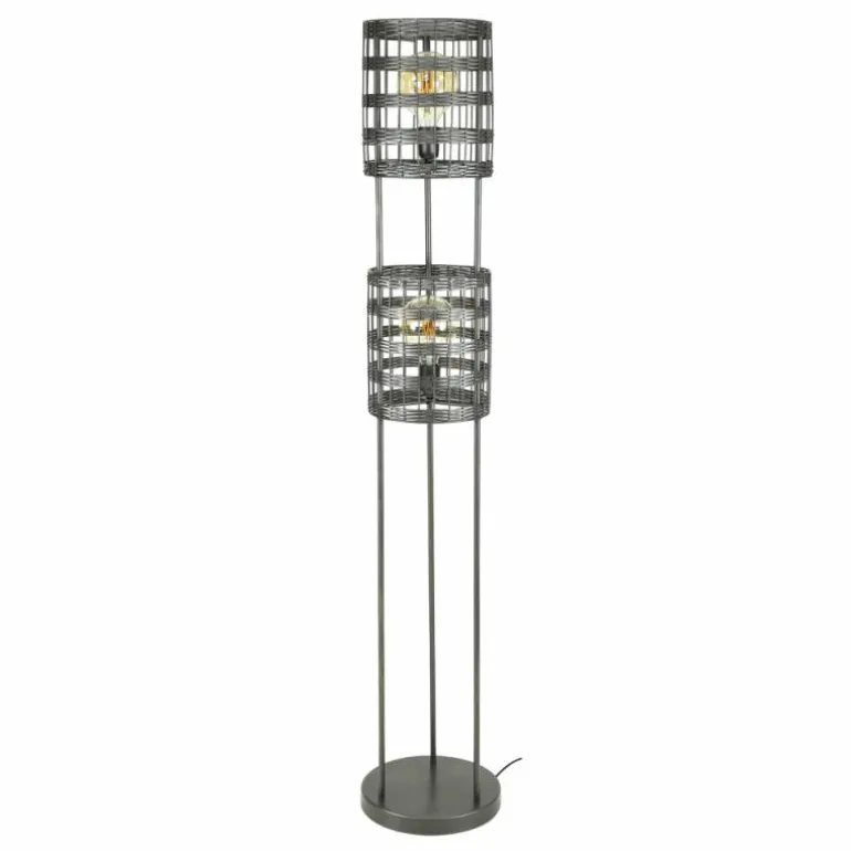 Lampadaire Gastona Nickel mat, Noir, 2 lumières