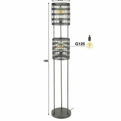 Lampadaire Gastona Nickel mat, Noir, 2 lumières