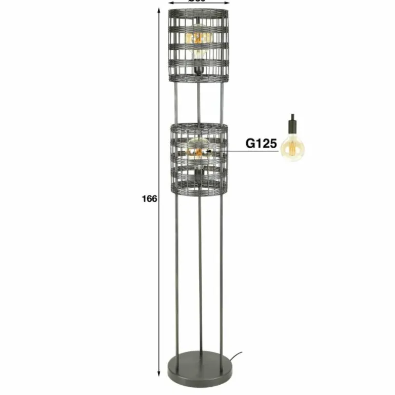 Lampadaire Gastona Nickel mat, Noir, 2 lumières