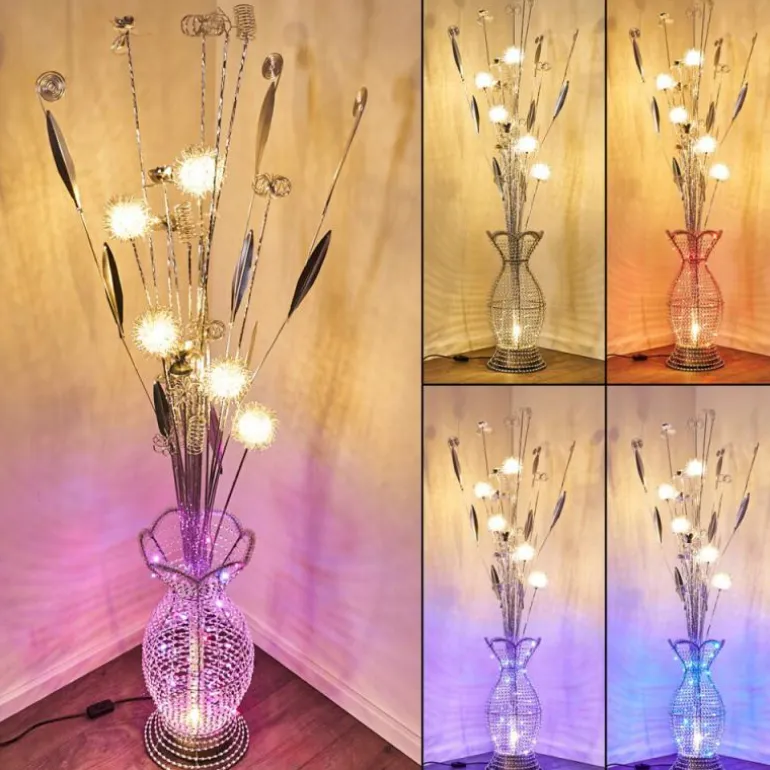 Lampadaire Holar LED Chrome, 6 lumières, Changeur de couleurs