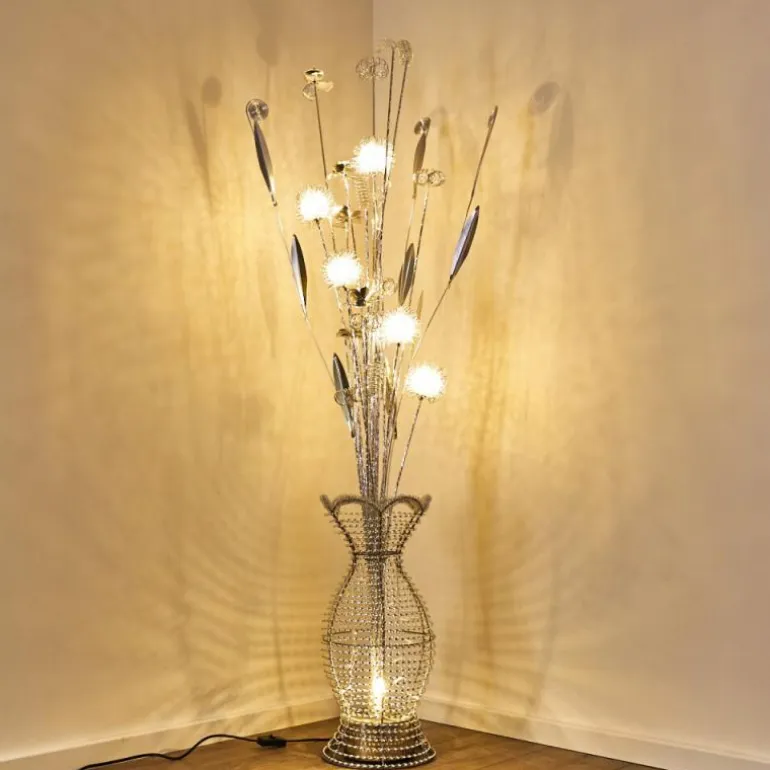 Lampadaire Holar LED Chrome, 6 lumières, Changeur de couleurs