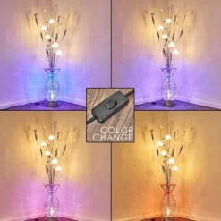 Lampadaire Holar LED Chrome, 6 lumières, Changeur de couleurs