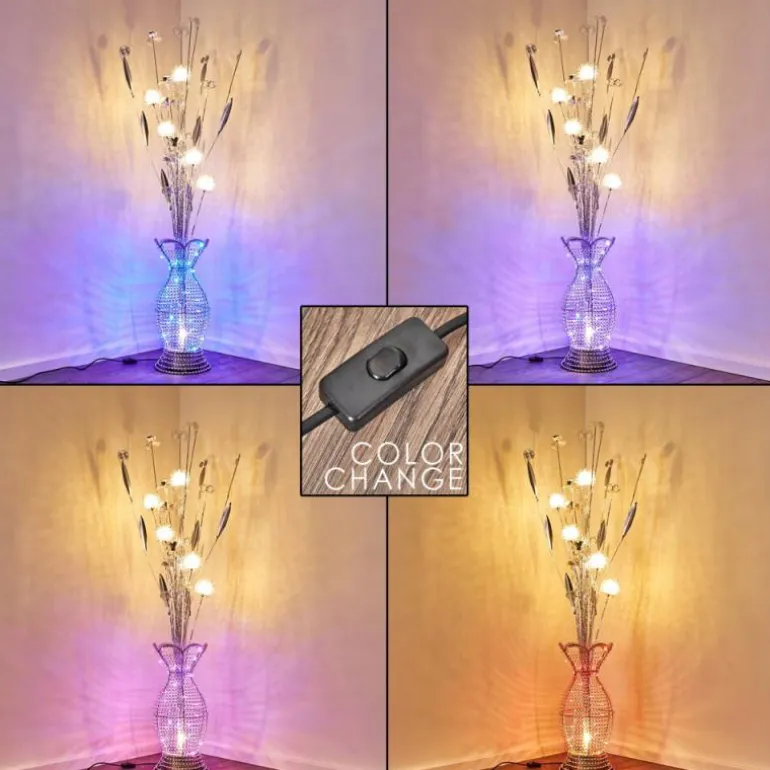 Lampadaire Holar LED Chrome, 6 lumières, Changeur de couleurs