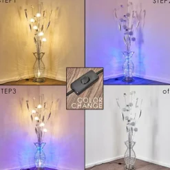 Lampadaire Holar LED Chrome, 6 lumières, Changeur de couleurs