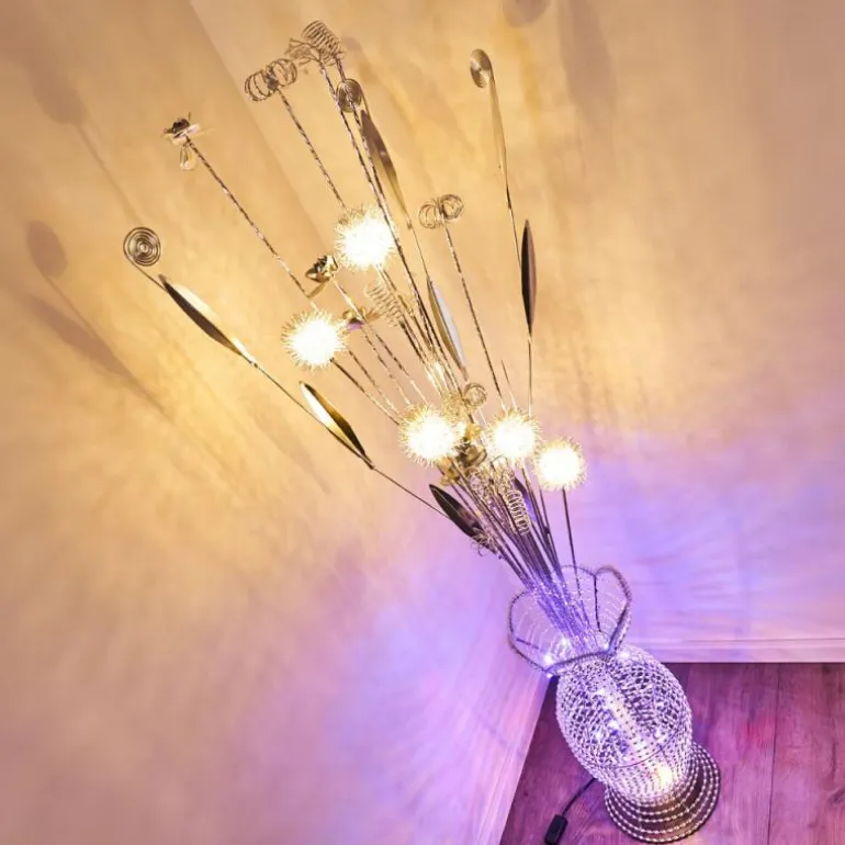 Lampadaire Holar LED Chrome, 6 lumières, Changeur de couleurs