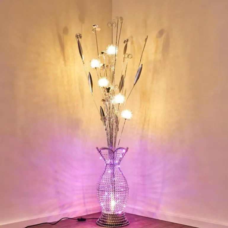Lampadaire Holar LED Chrome, 6 lumières, Changeur de couleurs