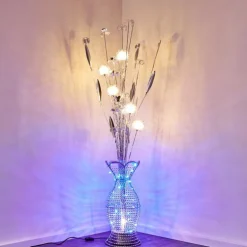 Lampadaire Holar LED Chrome, 6 lumières, Changeur de couleurs