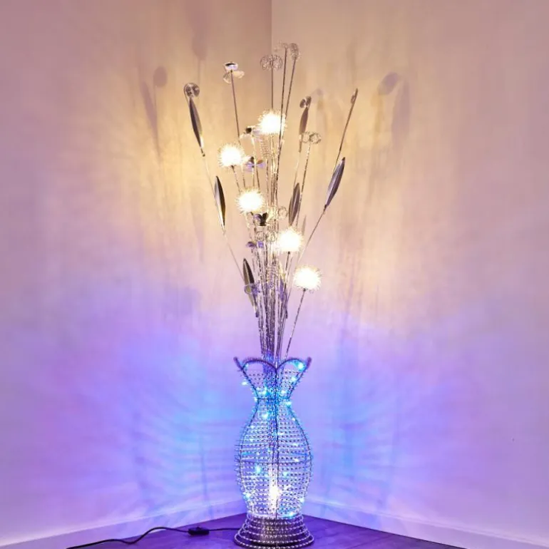 Lampadaire Holar LED Chrome, 6 lumières, Changeur de couleurs