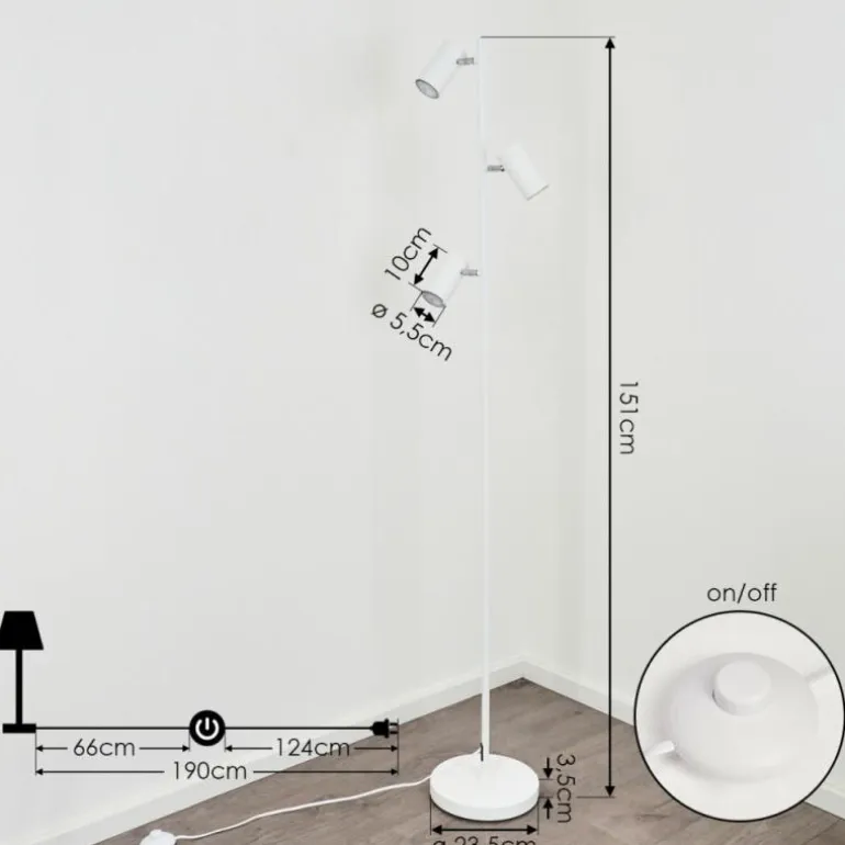 Lampadaire Javel Chrome, Blanc, 3 lumières