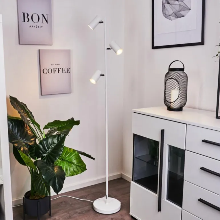 Lampadaire Javel Chrome, Blanc, 3 lumières