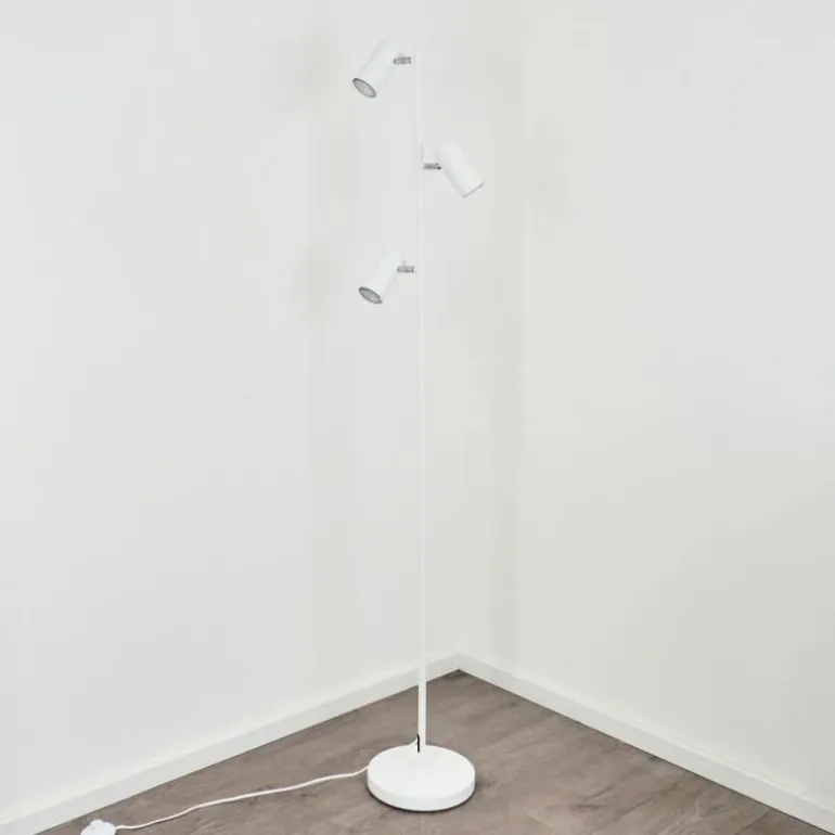 Lampadaire Javel Chrome, Blanc, 3 lumières