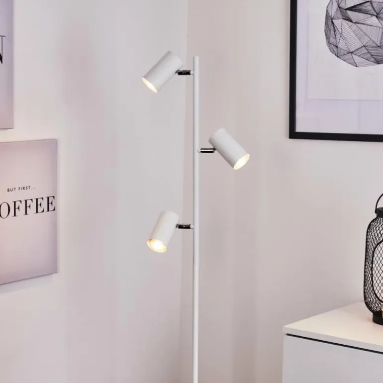 Lampadaire Javel Chrome, Blanc, 3 lumières