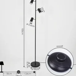 Lampadaire Javel Chrome, Noir, 3 lumières