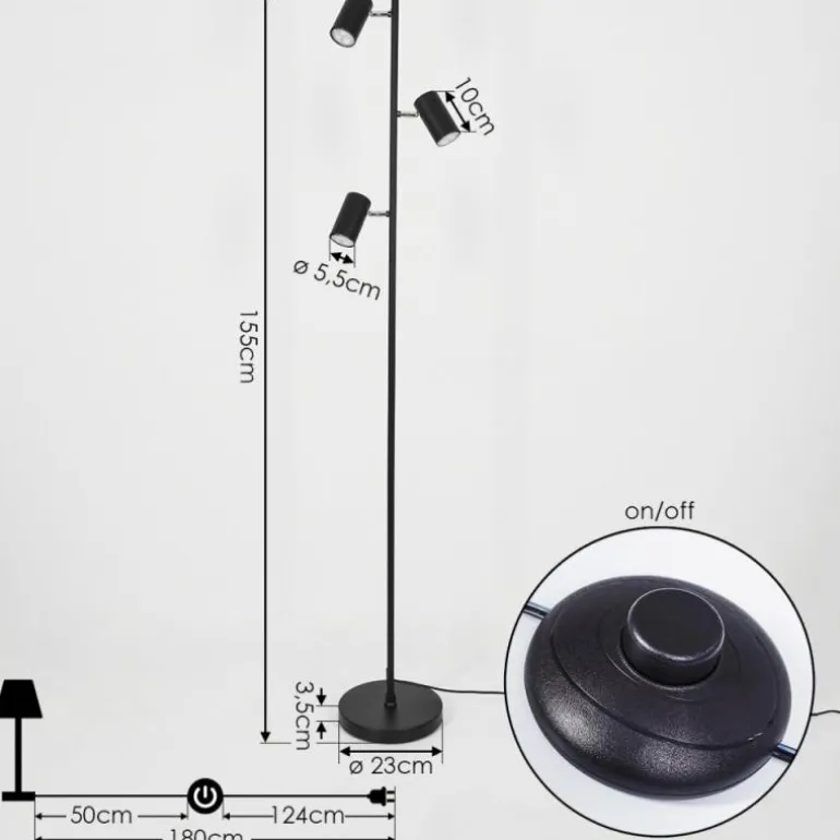 Lampadaire Javel Chrome, Noir, 3 lumières