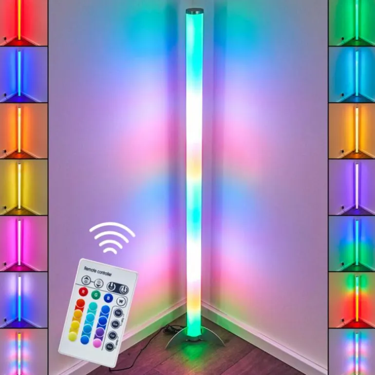 Lampadaire LED RGB Globo ROCKY Argenté, 1 lumière, Télécommandes, Changeur de couleurs