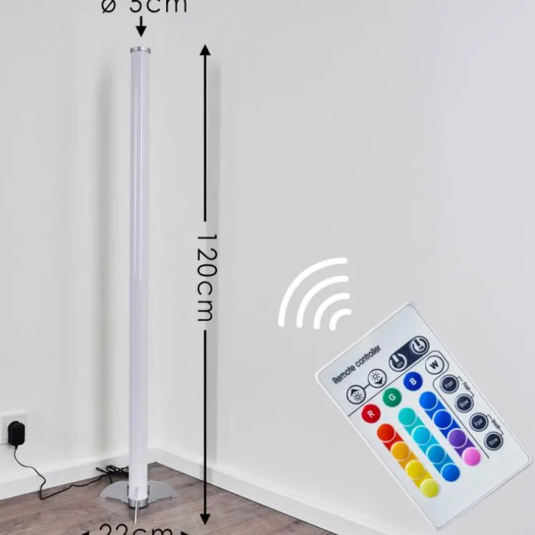 Lampadaire LED RGB Globo ROCKY Argenté, 1 lumière, Télécommandes, Changeur de couleurs