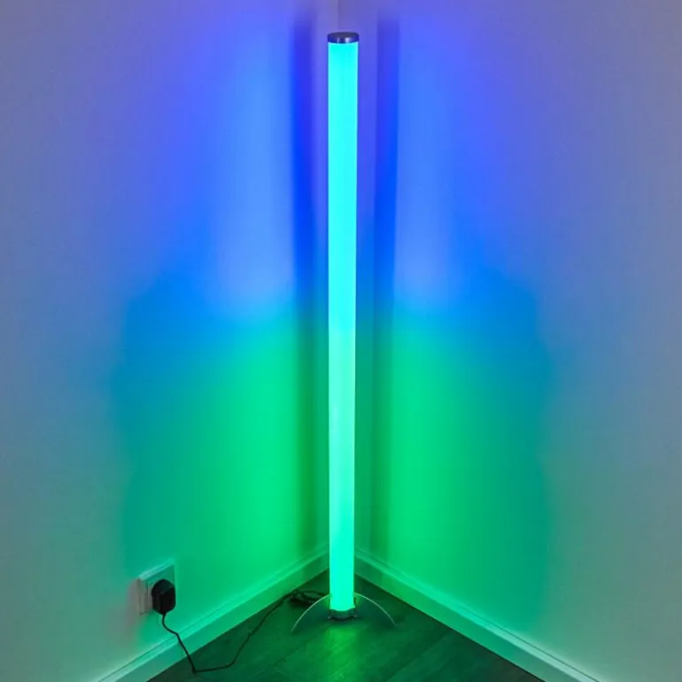 Lampadaire LED RGB Globo ROCKY Argenté, 1 lumière, Télécommandes, Changeur de couleurs