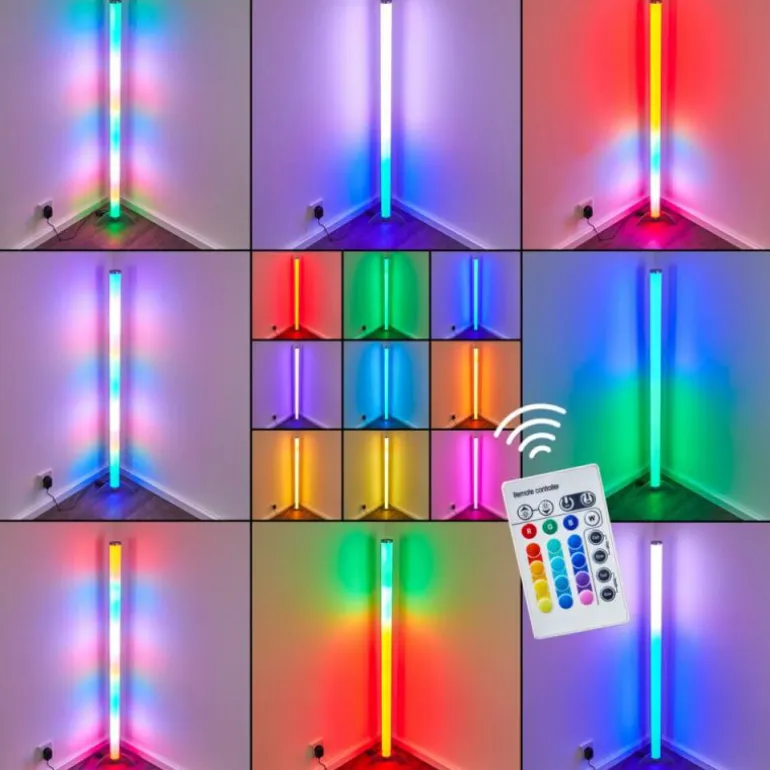 Lampadaire LED RGB Globo ROCKY Argenté, 1 lumière, Télécommandes, Changeur de couleurs