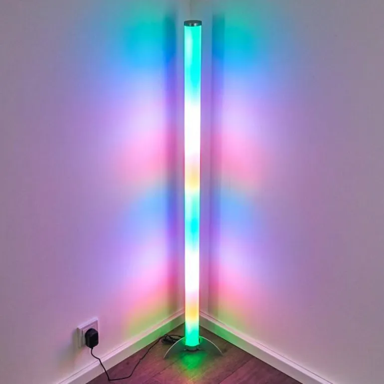 Lampadaire LED RGB Globo ROCKY Argenté, 1 lumière, Télécommandes, Changeur de couleurs