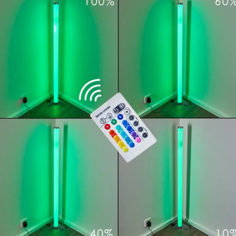 Lampadaire LED RGB Globo ROCKY Argenté, 1 lumière, Télécommandes, Changeur de couleurs