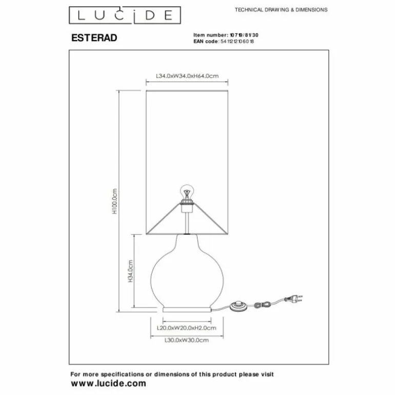 Lampadaire Lucide ESTERAD Noir, 1 lumière