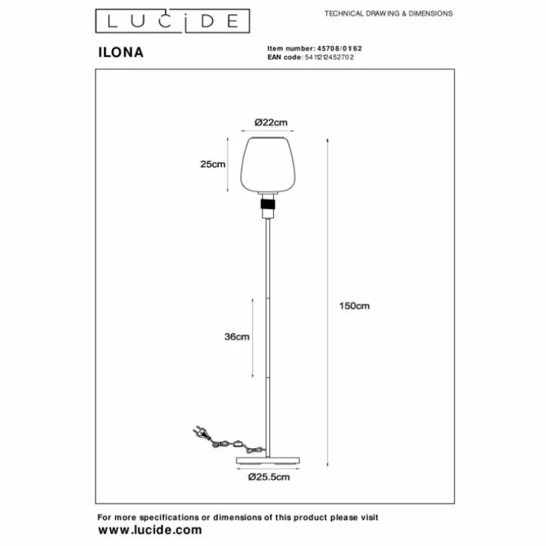 Lampadaire Lucide ILONA Noir, 1 lumière