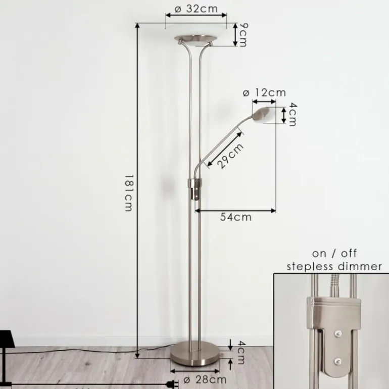 Lampadaire Mairoa LED Nickel mat, 2 lumières