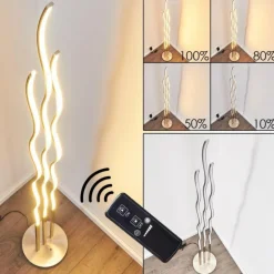 Lampadaire Mapleton LED Nickel mat, 3 lumières, Télécommandes