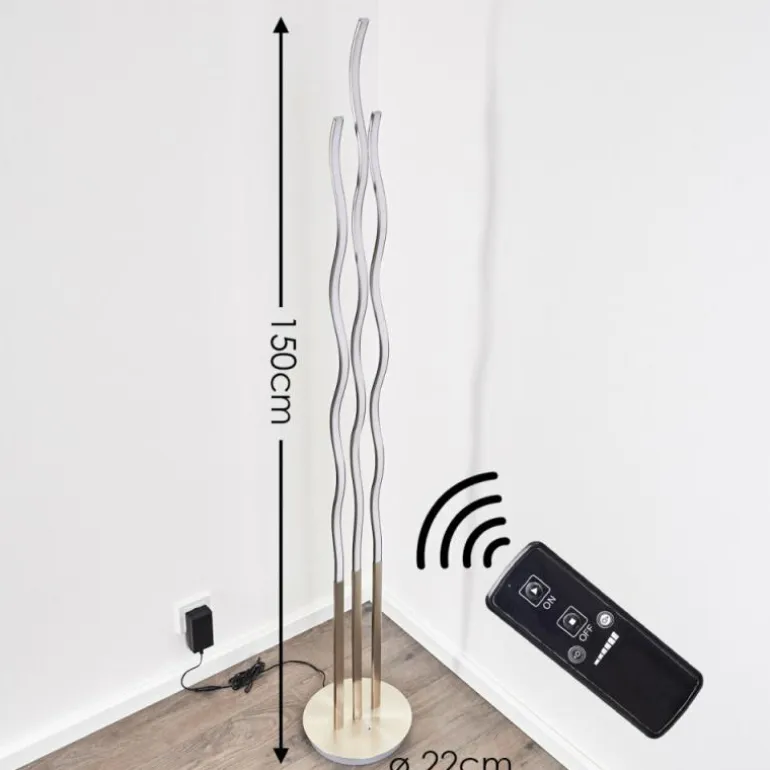 Lampadaire Mapleton LED Nickel mat, 3 lumières, Télécommandes