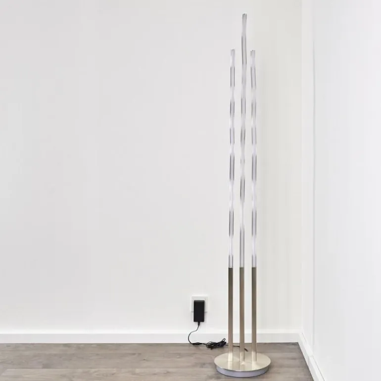 Lampadaire Mapleton LED Nickel mat, 3 lumières, Télécommandes