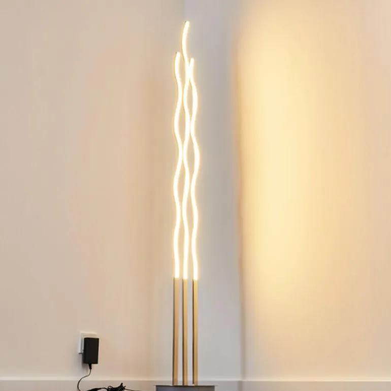 Lampadaire Mapleton LED Nickel mat, 3 lumières, Télécommandes