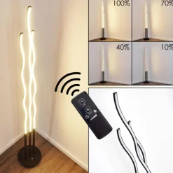 Lampadaire Mapleton LED Noir, 3 lumières, Télécommandes