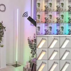 Lampadaire Minacar LED Nickel mat, 1 lumière, Télécommandes, Changeur de couleurs