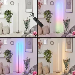 Lampadaire Minacar LED Nickel mat, 1 lumière, Télécommandes, Changeur de couleurs