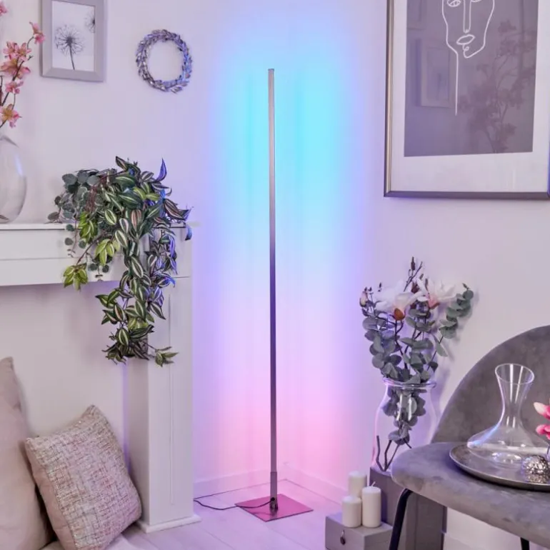 Lampadaire Minacar LED Nickel mat, 1 lumière, Télécommandes, Changeur de couleurs