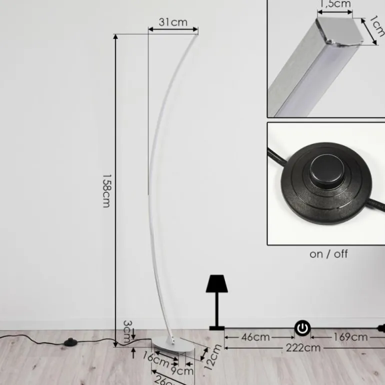 Lampadaire Nagu LED Nickel mat, 1 lumière