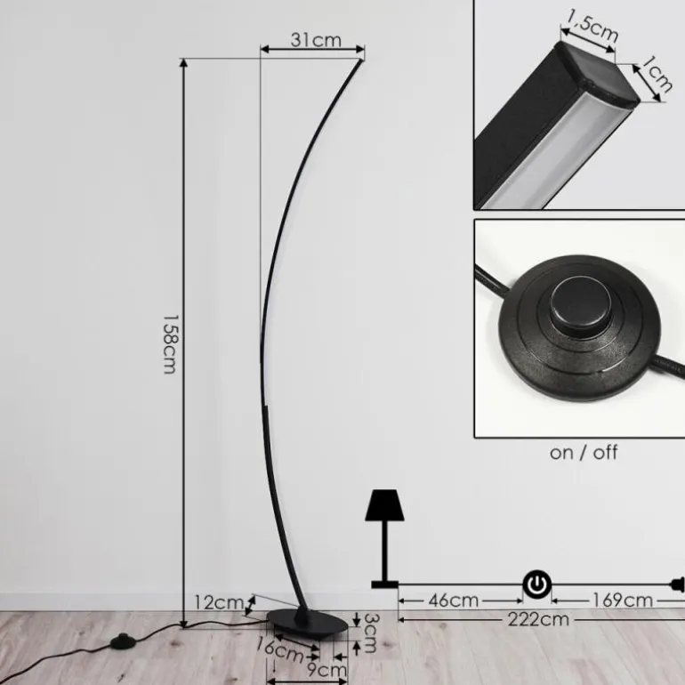 Lampadaire Nagu LED Noir, 1 lumière