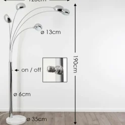 Lampadaire Nikkala Chrome, 5 lumières