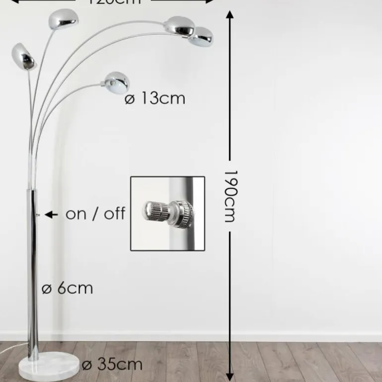 Lampadaire Nikkala Chrome, 5 lumières