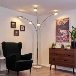 Lampadaire Nikkala Chrome, Blanc, 5 lumières