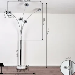 Lampadaire Nikkala Chrome, Blanc, 5 lumières