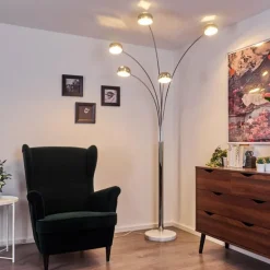 Lampadaire Nikkala Chrome, Blanc, 5 lumières