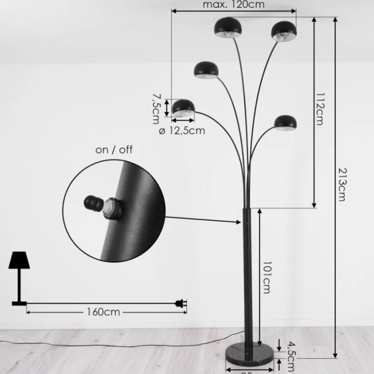 Lampadaire Nikkala Noir, 5 lumières