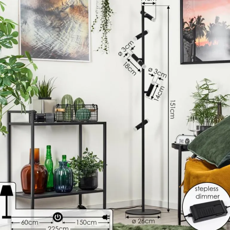 Lampadaire Pousseline LED Noir, 1 lumière