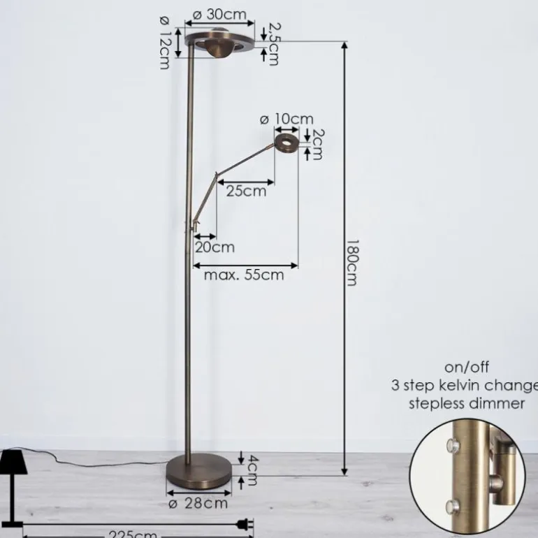 Lampadaire Rabeja LED Laiton, 2 lumières