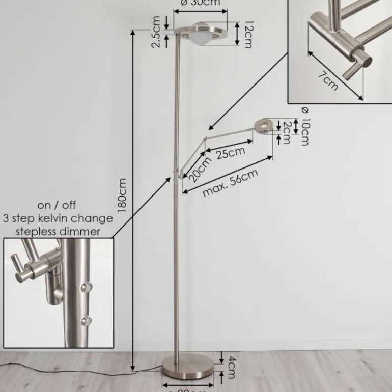 Lampadaire Rabeja LED Nickel mat, 2 lumières