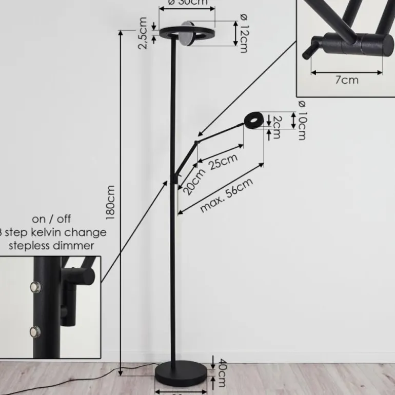 Lampadaire Rabeja LED Noir, 2 lumières
