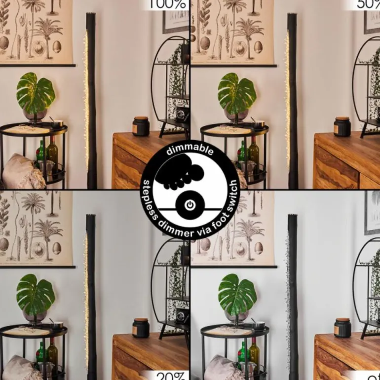 Lampadaire Rodeche LED Nickel mat, Noir, 1 lumière
