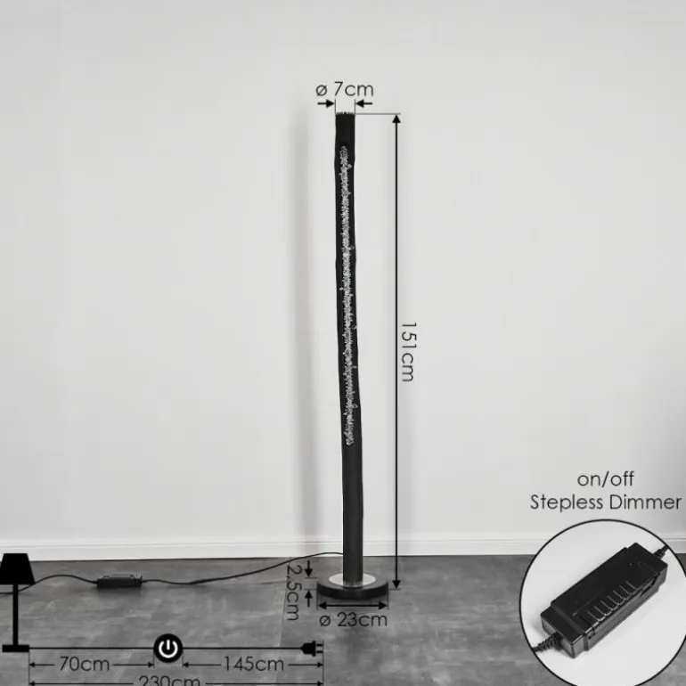 Lampadaire Rodeche LED Nickel mat, Noir, 1 lumière
