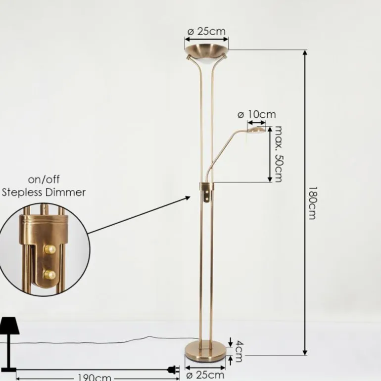 Lampadaire Rom LED Laiton, 2 lumières